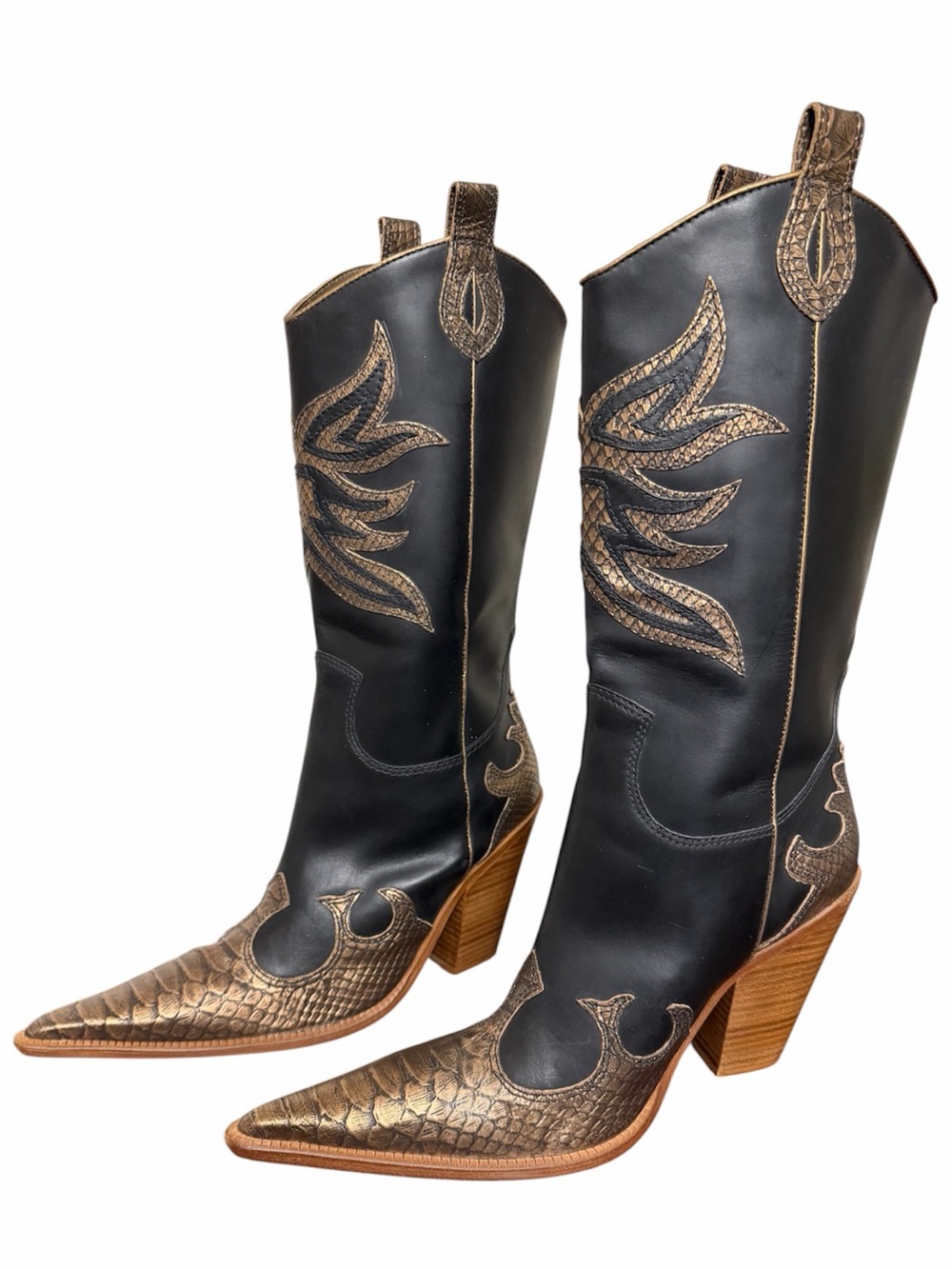 Para Raio VINTAGE Y2K Metallic Bronze & Black Western cowboy cowgirl Boots NWOT